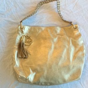 New Michael Kors Gold Leather Hobo Bag